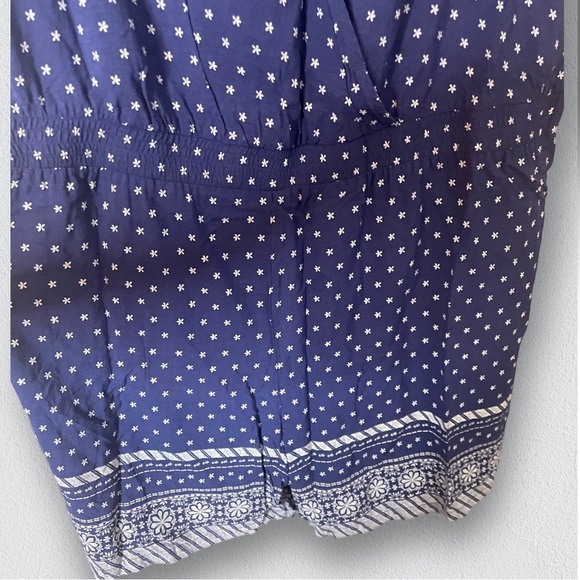 Women's Tie Waist Romper - Ava & Viv Navy Bluer White V Neck 2X - Picture 5 of 7